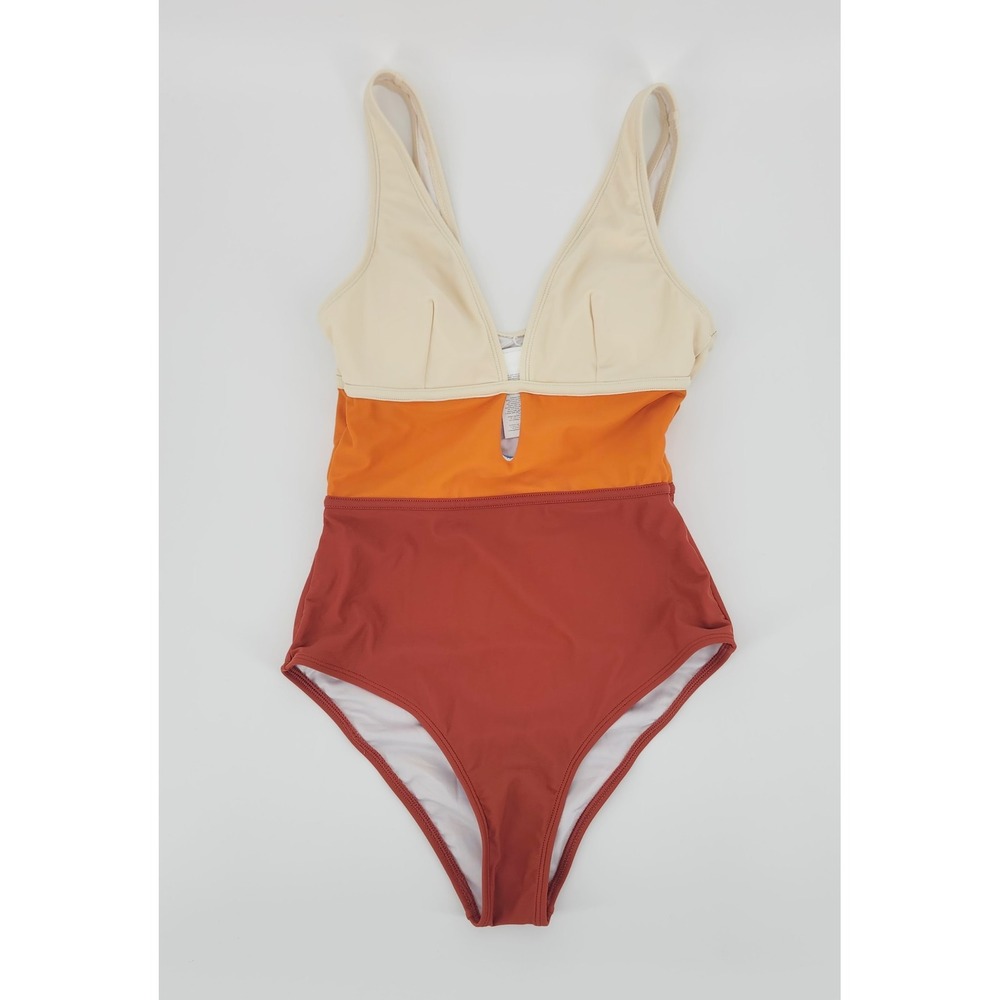 Cupshe‎ Womens Colorblock One Piece Swimsuit Orange Cream Small NWT Beach